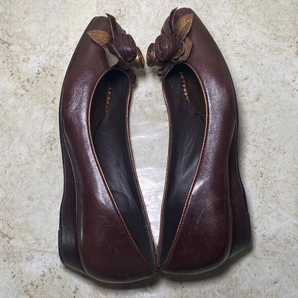 Brown Leather  Womens Flats Gold Rosette Bow Accents Casual Comfort Versatile - Picture 5 of 10